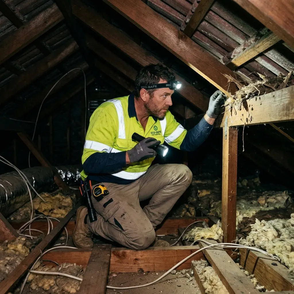 Technician locating dead rodents inside a Brunswick East wall cavity with detection equipment