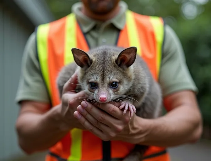 Animal handler safely recovering a deceased possum in Brunswick East